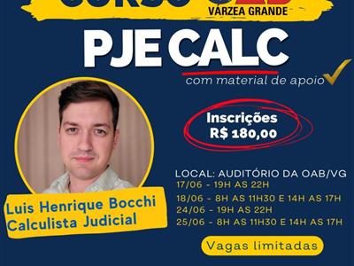 Foto da Notícia: Subseção de VG da OAB oferece curso sobre como operar o PJECALC